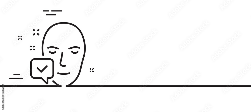 Poster face accepted line icon. access granted sign. facial identification success symbol. minimal line ill