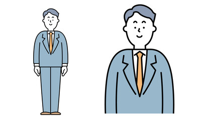 普通に立っているスーツ姿の男性のバストアップのイラスト素材。
