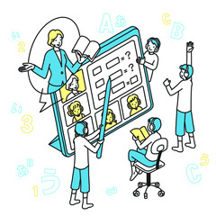 タブレットPCで勉強をする男子小学生