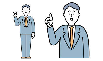 人差し指を立てているスーツ姿の男性のバストアップのイラスト素材。