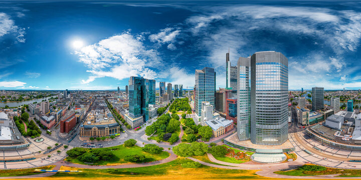 Fototapeta Frankfurt am Main downtown 360° x 180° VR airpano