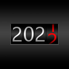 2022. New Year Black Odometer on black background - New Year 2022 design, odometer style with white and red numbers