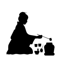 Silhouette tea ceremony. Asian traditions and culture.