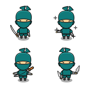 set of ninja cartoon