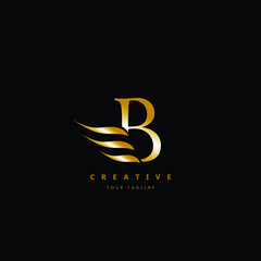 letter B and wings luxury beauty monogram Rounded Golden logo