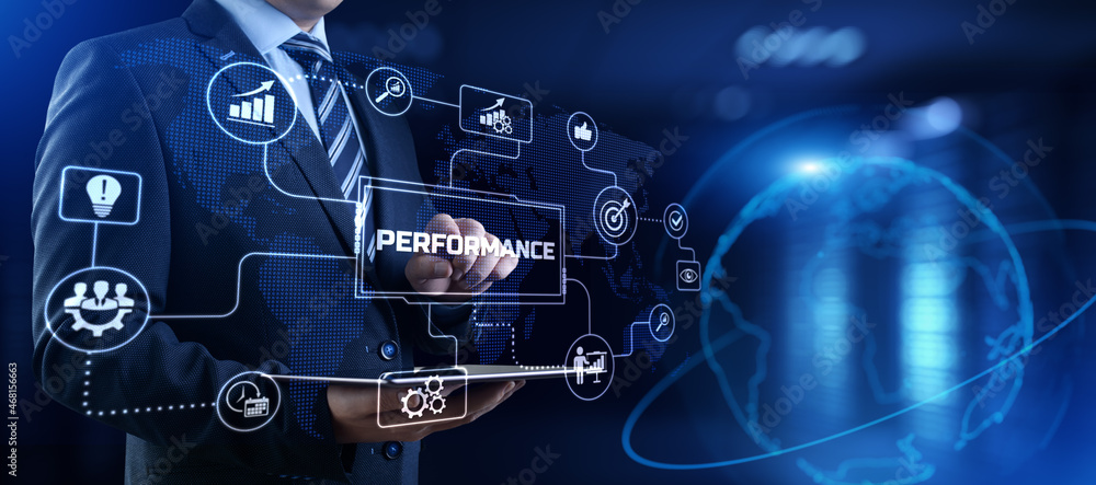 Poster performance indicator business finance concept on virtual screen.