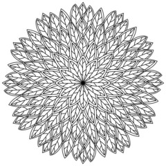 Ornate mandala with leaves with outline and patterns, autumn meditative coloring page