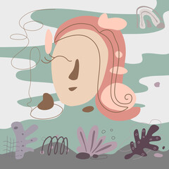 Abstract feminine, doodle style in pastel and vintage tones. Can be adapted for a variety of applications such as T-shirt designs, backgrounds, covers, templates, coffee mugs, card, diy and more  