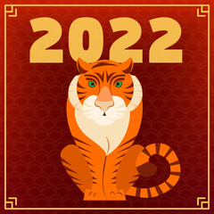 Chinese tiger in red background 2022