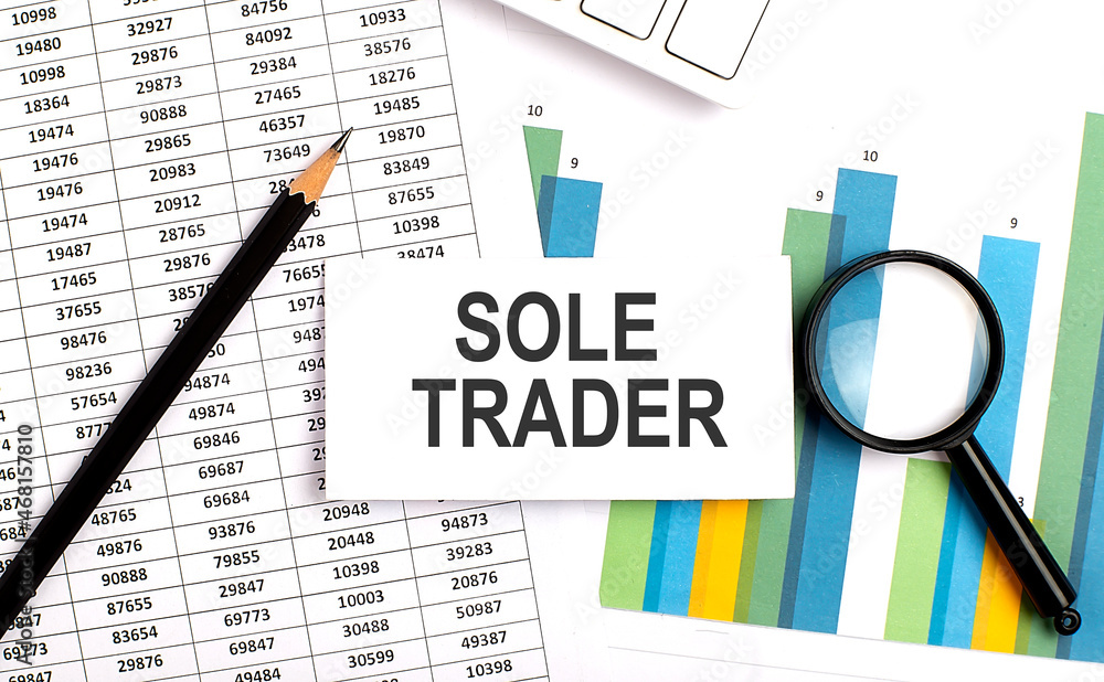 Poster sole trader text on white card on chart background
