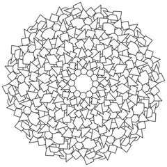 Contour mandala of circles, triangles and rhombuses, meditative coloring page