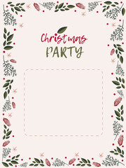 Christmas invitation card vintage stile with leaves and berries.