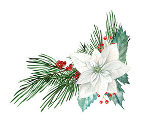Isolated watercolor Christmas composition hand drawn on white background - 468158084