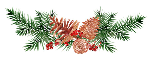 Isolated watercolor Christmas composition hand drawn on white background - 468158089