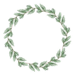 Isolated watercolor Christmas wreath hand drawn on white background - 468158092