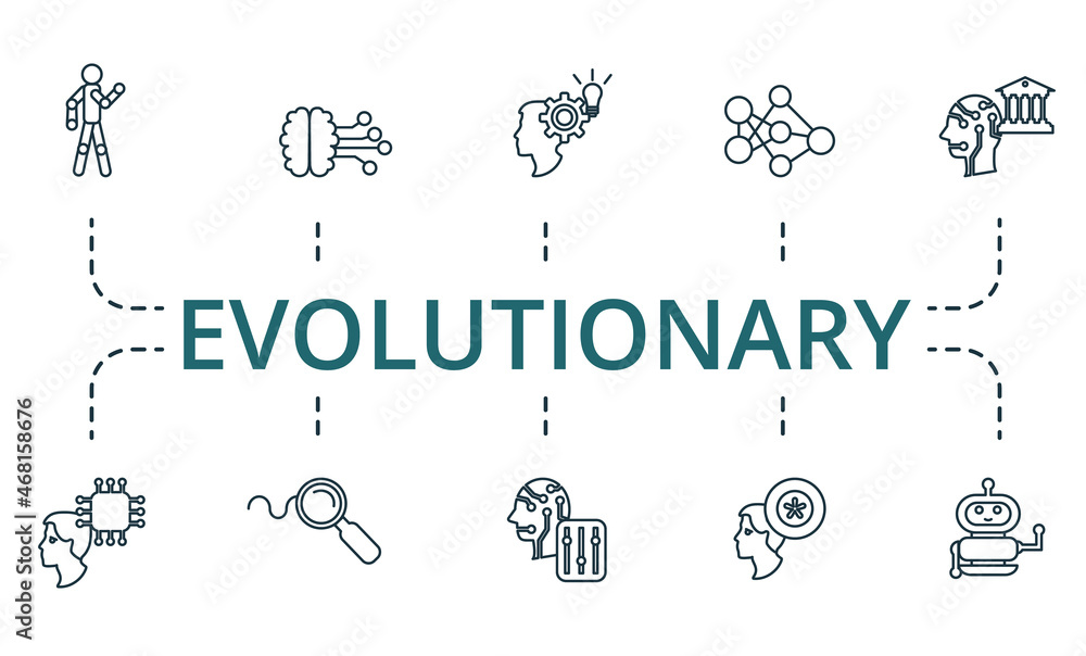 Aufkleber evolutionary icon set. collection of simple elements such as the sensorimotor skill, big data, 13, a