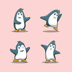 Naklejka premium cute penguin set cartoon