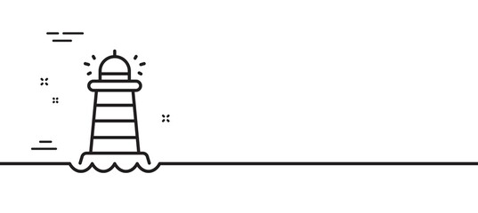 Lighthouse line icon. Searchlight tower sign. Beacon symbol. Minimal line illustration background. Lighthouse line icon pattern banner. White web template concept. Vector