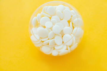 White chocolate, colorful candies and chocolate making molds in the form. DIY concept. Step-by-step photo instructions. Step 1.