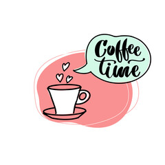 Time for coffee. Doodle style icon with a coffee cup