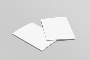 A5 bifold mockup on gray background. 3D rendering object. Blank empty space brochure. 
