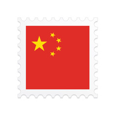 China flag postage stamp on white background. Vector illustration eps10.