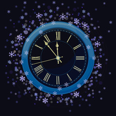 Fototapeta na wymiar New Year Clock on a Magic Glowing background. Vector