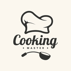 Obraz premium Cooking master logotype with chef hat. Vector illustration logo.