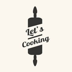 Lets Cooking logo with rolling pin. Vector illustration.