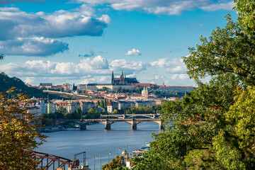 Obraz premium panoramic view on Prague Castle with the river moldau on a sunny day
