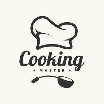 Cooking master logotype with chef hat. Vector illustration logo.