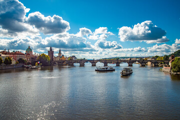 Fototapeta na wymiar view on Pragues old town with the Moldau river and Charles Bridge