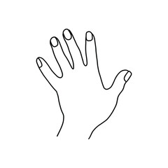 Linear the human hand from the front. Black and white linear silhouette.