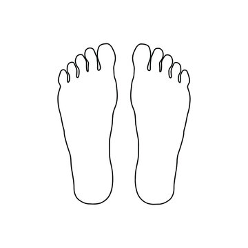 Human feet from above. Drawn by lines on white background. Vector Stock illustration.