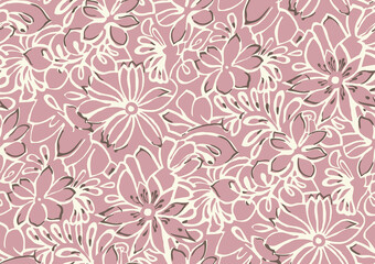 Fototapeta na wymiar Seamless tiled flower repeat with a rotary spec repeat for print. Editable.Use as is as a seamless floral background tile, or recolour to suit your interior projects. Life size patterns.