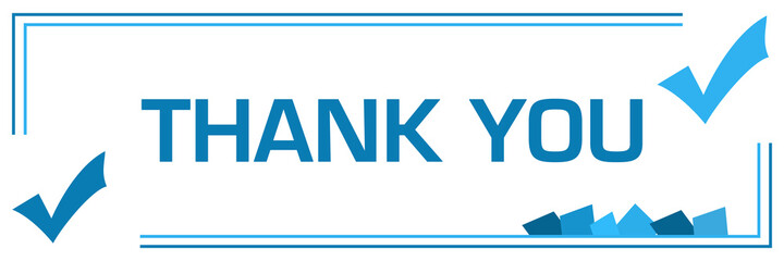 Thank You Blue Borders Tick Marks Corner Horizontal 