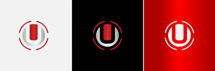 Silver Metallic Red U Logo Creative Modern Minimal Alphabet Initial Letter Mark Monogram Editable in Vector Format
