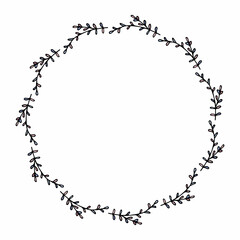 Naklejka premium Round frame with positive pink and blue branches on white background. Vector image.