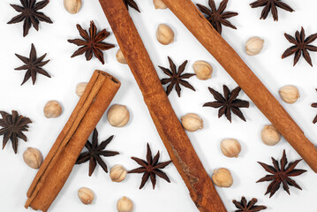 cinnamon stick and star anise isolated on white background