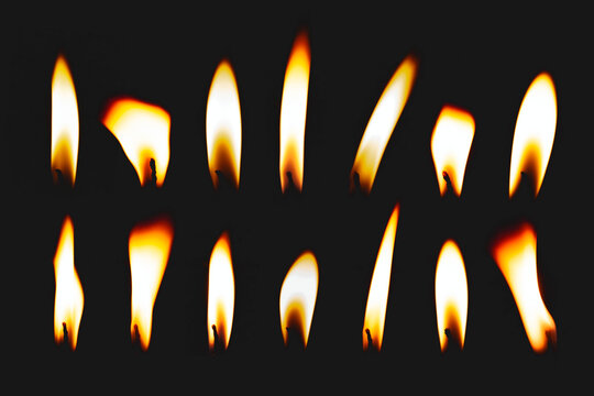 Candle flame set isolated on black background