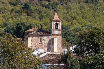 Fototapeta premium The church of Santiago el Mayor, in the town of Castaño del Robledo, Sierra de Aracena, in the mountains of Huelva