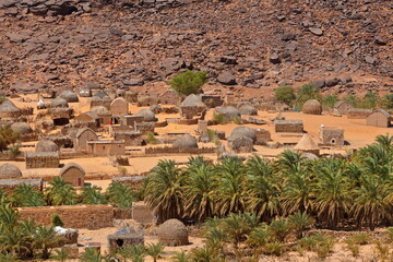 Mhaireth. Mauritania. October 05, 2021. View from the Adrar plateau to an oasis in the valley of a...