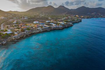Aerial view above scenery of Curacao, the Caribbean