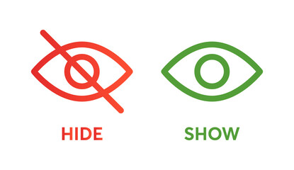 Hide and show vector icons with eye. - obrazy, fototapety, plakaty