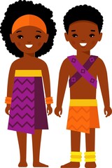 Vector illustration of african american, hawaiian children