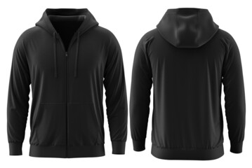 hoodie, BLACK, 3D render Full Zipper Blank male hoodie sweatshirt long sleeve, men's hoody with hood for your design mockup for print, isolated on white background. Template sport winter clothes