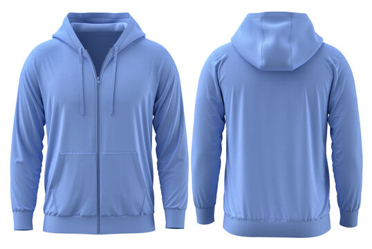 hoodie [ SKY BLUE] 3D render Full Zipper Blank male hoodie sweatshirt long sleeve, men's hoody with hood for your design mockup for print, isolated on white background. Template sport winter clothes