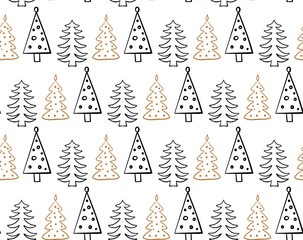 Abstract Christmas Seamless pattern with hand drawn Christmas trees. Vector illustration
