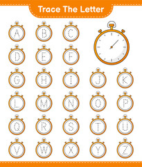 Plakat Trace the letter. Tracing letter alphabet with Foam Stopwatch. Educational children game, printable worksheet, vector illustration
