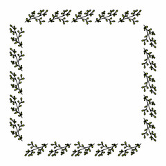 Square frame with positive summer green branches on white background. Vector image.